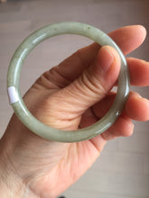Load image into Gallery viewer, 54.7mm Certified type A 100% Natural light green gray black slim round cut Jadeite bangle PA194-2460