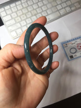 Load image into Gallery viewer, 59.5mm Certified Type A 100% Natural dark green/blue/gray with Guatemala slim round cut Jadeite bangle PH18-2353