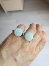 Load image into Gallery viewer, 100% natural type A light green/white carved flower with woven cord jadeite jade ring PC126