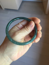 Load image into Gallery viewer, 59.2mm Certified Type A 100% Natural light green/blue/gray with flying snow Guatemala slim round cut Jadeite bangle PJ26-4318