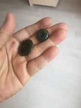 Load image into Gallery viewer, 24.2/116.7mmType A 100% Natural oily dark green/black/gray(老油青) Jadeite Jade Safety Guardian Button donuts couple pendant PC129