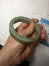 Load image into Gallery viewer, 58mm certified type A 100% Natural light green/gray chubby square style Jadeite Jade bangle AU57-1511