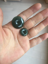 Load image into Gallery viewer, 24.2/116.7mmType A 100% Natural oily dark green/black/gray(老油青) Jadeite Jade Safety Guardian Button donuts couple pendant PC129