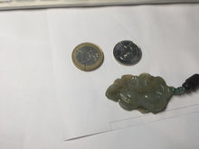 Load image into Gallery viewer, 100% Natural Type A Dark Green Yellow Carved Ancient Coins Four Season Bean Leaf Jadeite Jade Pendant PJ86