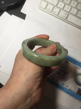 Load image into Gallery viewer, 58mm certified type A 100% Natural light green/gray chubby square style Jadeite Jade bangle AU57-1511