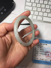 Load image into Gallery viewer, 56mm certified Type A 100% Natural white light green gray slim round cut Jadeite Jade bangle PB253-3715