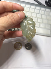 Load image into Gallery viewer, 100% Natural Type A Dark Green Yellow Carved Ancient Coins Four Season Bean Leaf Jadeite Jade Pendant PJ86