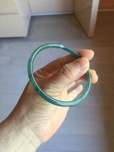 Load image into Gallery viewer, 58mm Type A 100% Natural half black half icy dark green/blue/gray Guatemala skinny round cut Jadeite bangle PJ25-9700
