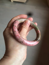 Load image into Gallery viewer, 55.5 100% natural red/pink/black/gray chubby round cut rose stone (Rhodonite) bangle SY23