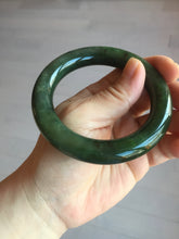 Load image into Gallery viewer, 55mm 100% Natural dark green(碧玉) black round cut nephrite Jade bangle HE104-0127