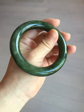 Load image into Gallery viewer, 55mm 100% Natural dark green(碧玉) black round cut nephrite Jade bangle HE104-0127