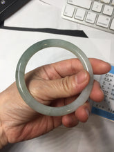 Load image into Gallery viewer, 54mm certified Type A 100% Natural white oily light green gray( 淡油青) slim round cut Jadeite Jade bangle PB254-3708