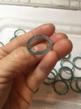 Load image into Gallery viewer, 17.9mm size 7 3/4 100% natural type A icy watery green/blue slim style Guatemala jadeite jade band ring group PE82