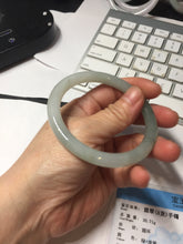 Load image into Gallery viewer, 54mm certified Type A 100% Natural white oily light green gray( 淡油青) slim round cut Jadeite Jade bangle PB254-3708