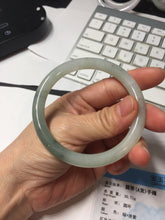 Load image into Gallery viewer, 54mm certified Type A 100% Natural white oily light green gray( 淡油青) slim round cut Jadeite Jade bangle PB254-3708