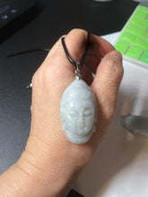 Load image into Gallery viewer, 39mm 100% natural light green/white Guanyin jadeite jade pendant/hand held BF91