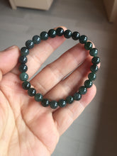 Load image into Gallery viewer, 6.8mm size 50-55mm 100% natural type A icy watery dark green/blue/gray jadeite jade beads bracelet PB80
