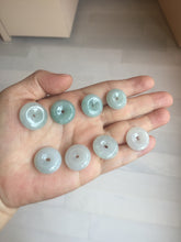Load image into Gallery viewer, 16.2-18.8mm Type A 100% Natural icy watery light green white Jadeite Jade Safety Guardian Button donuts couple pendant PC132