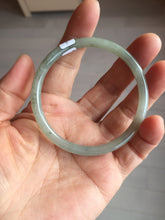 Load image into Gallery viewer, 54.8mm Certified type A 100% Natural light green gray black slim round cut Jadeite bangle PA187-2472