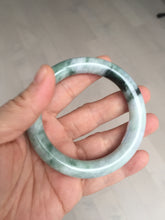 Load image into Gallery viewer, 55.8mm certified 100% natural Type A light green white purple with green floating flowers round cut jadeite jade bangle BS94-6610