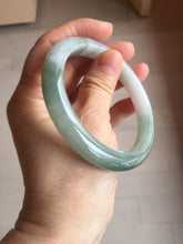 Load image into Gallery viewer, 57.5mm certified 100% natural Type A watermelon-rind green white Cool White Base with Misty Green Patches jadeite bangle PE18-2116