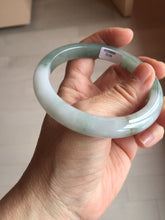 Load image into Gallery viewer, 57.5mm certified 100% natural Type A watermelon-rind green white Cool White Base with Misty Green Patches jadeite bangle PE18-2116