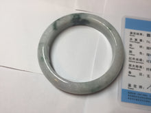 Load image into Gallery viewer, 61mm Certified Type A 100% Natural white/light green with grenn floating flowers Jadeite Jade bangle E153-2443