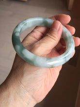 Load image into Gallery viewer, 57.5mm certified 100% natural Type A watermelon-rind green white Cool White Base with Misty Green Patches jadeite bangle PE17-2123