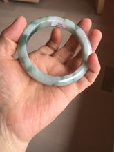 Load image into Gallery viewer, 57.5mm certified 100% natural Type A watermelon-rind green white Cool White Base with Misty Green Patches jadeite bangle PE17-2123