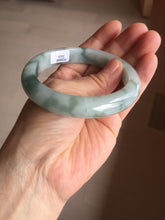 Load image into Gallery viewer, 57.5mm certified 100% natural Type A watermelon-rind green white Cool White Base with Misty Green Patches jadeite bangle PE17-2123