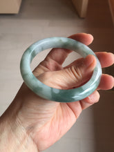 Load image into Gallery viewer, 57.5mm certified 100% natural Type A watermelon-rind green white Cool White Base with Misty Green Patches jadeite bangle PE17-2123