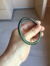 Load image into Gallery viewer, 58mm Type A 100% Natural half black half icy dark green/blue/gray Guatemala slim round cut Jadeite bangle PJ19-2615