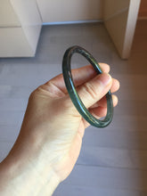Load image into Gallery viewer, 58mm Type A 100% Natural half black half icy dark green/blue/gray Guatemala slim round cut Jadeite bangle PJ19-2615