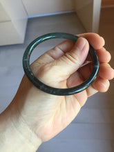 Load image into Gallery viewer, 58mm Type A 100% Natural half black half icy dark green/blue/gray Guatemala slim round cut Jadeite bangle PJ19-2615