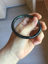Load image into Gallery viewer, 58mm Type A 100% Natural half black half icy dark green/blue/gray Guatemala slim round cut Jadeite bangle PJ19-2615