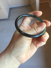 Load image into Gallery viewer, 58mm Type A 100% Natural half black half icy dark green/blue/gray Guatemala slim round cut Jadeite bangle PJ19-2615