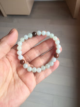 Load image into Gallery viewer, 6.8-7.2mm size 50-58mm 100% natural type A icy watery white brown jadeite jade beads bracelet PB76