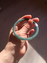 Load image into Gallery viewer, 56.9mm Certified Type A 100% Natural icy watery deep sea dark green/blue/gray/black slim round cut Guatemala Jadeite bangle AU60-7067