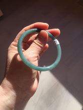 Load image into Gallery viewer, 56.9mm Certified Type A 100% Natural icy watery deep sea dark green/blue/gray/black slim round cut Guatemala Jadeite bangle AU60-7067