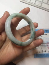 Load image into Gallery viewer, 54.6mm Certified Type A 100% Natural white/light green with grenn floating flowers Jadeite Jade bangle E154-2437