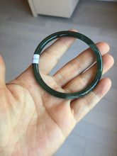 Load image into Gallery viewer, 56.2mm Certified Type A 100% Natural icy watery deep sea dark green/blue/gray/black Guatemala slim round cut Jadeite bangle PC88-3366