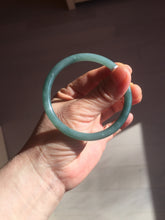 Load image into Gallery viewer, 56.9mm Certified Type A 100% Natural icy watery deep sea dark green/blue/gray/black slim round cut Guatemala Jadeite bangle AU60-7067