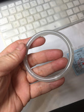 Load image into Gallery viewer, 53.9mm Certified 100% Natural icy gray (灰冰) pale pink(藕粉) slim round cut nephrite jade bangle HN159-9101