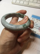 Load image into Gallery viewer, 53mm certified type A 100% Natural dark green white purple with dark green floating flowers Jadeite Jade bangle PD132-6301