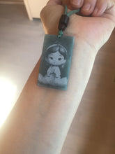 Load image into Gallery viewer, 100% Natural type A green/blue/gray Guatemala jadeite shadow carving little girl safe and sound pendant necklace/worry stone PC121