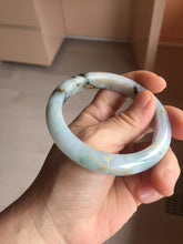 Load image into Gallery viewer, 57.5mm 100% Natural type A green purple white carved flowers and golden-painted Jadeite Jade bangle PB282