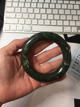 Load image into Gallery viewer, 56mm certified 100% Natural dark green/black Ocean Waves chubby round cut nephrite bangle HF138-0879