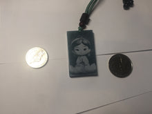Load image into Gallery viewer, 100% Natural type A green/blue/gray Guatemala jadeite shadow carving little girl safe and sound pendant necklace/worry stone PC121