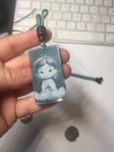 Load image into Gallery viewer, 100% Natural type A green/blue/gray Guatemala jadeite shadow carving little girl safe and sound pendant necklace/worry stone PC121