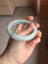 Load image into Gallery viewer, 55.8mm 100% Natural type A green purple white carved flowers and golden-painted Jadeite Jade bangle PB283-0262